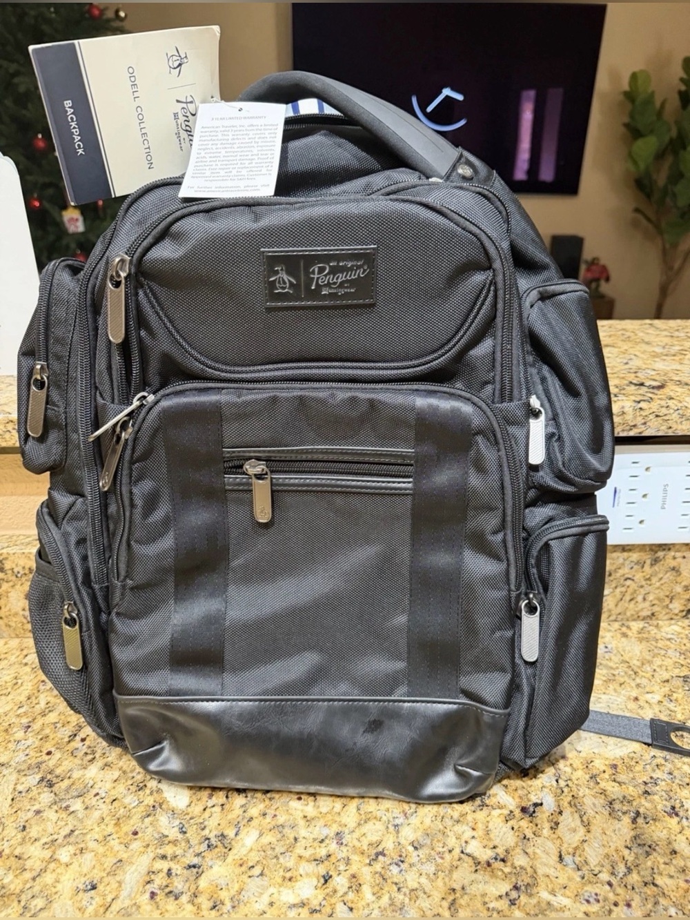 Penguin Backpack Gray Travel Bag Laptop Original Odell Collection MSRP $200